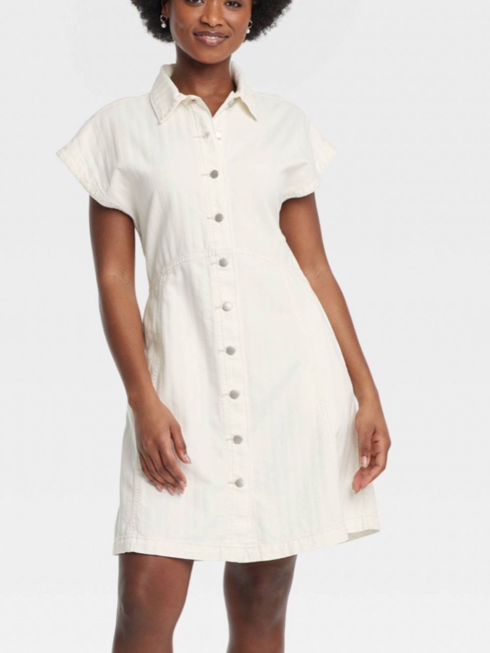 Universal Thread Off White Denim Flouncy Mini Dress Button Front Pockets Large L